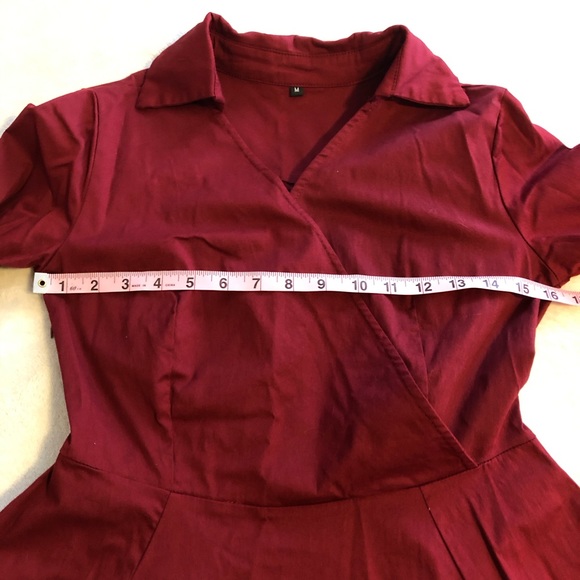 Red long sleeve a line dress w/ criss cross front - Picture 13 of 16